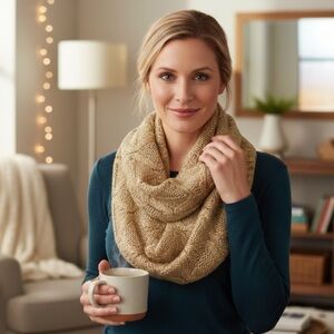 Women’s Gold Metallic Knit Infinity Scarf Shawl One Size